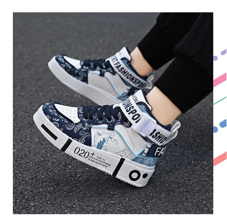 Brand Kids Board Shoes High Top Sports Shoes Boys Fashion Basketball Sneakers Leisure Girls Flats Children Casual Walking Shoes