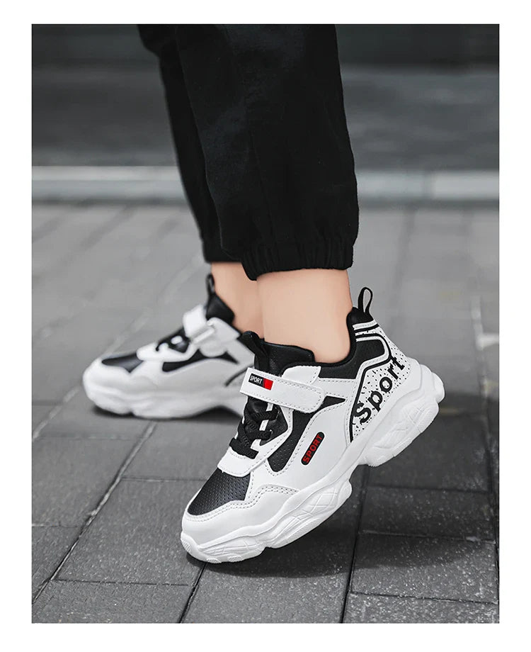 Boys Shoes Sneakers Leather Children Comfortable Flat Shoes Black White Shoes for Kids Girls School Walking Footwear Non Slip