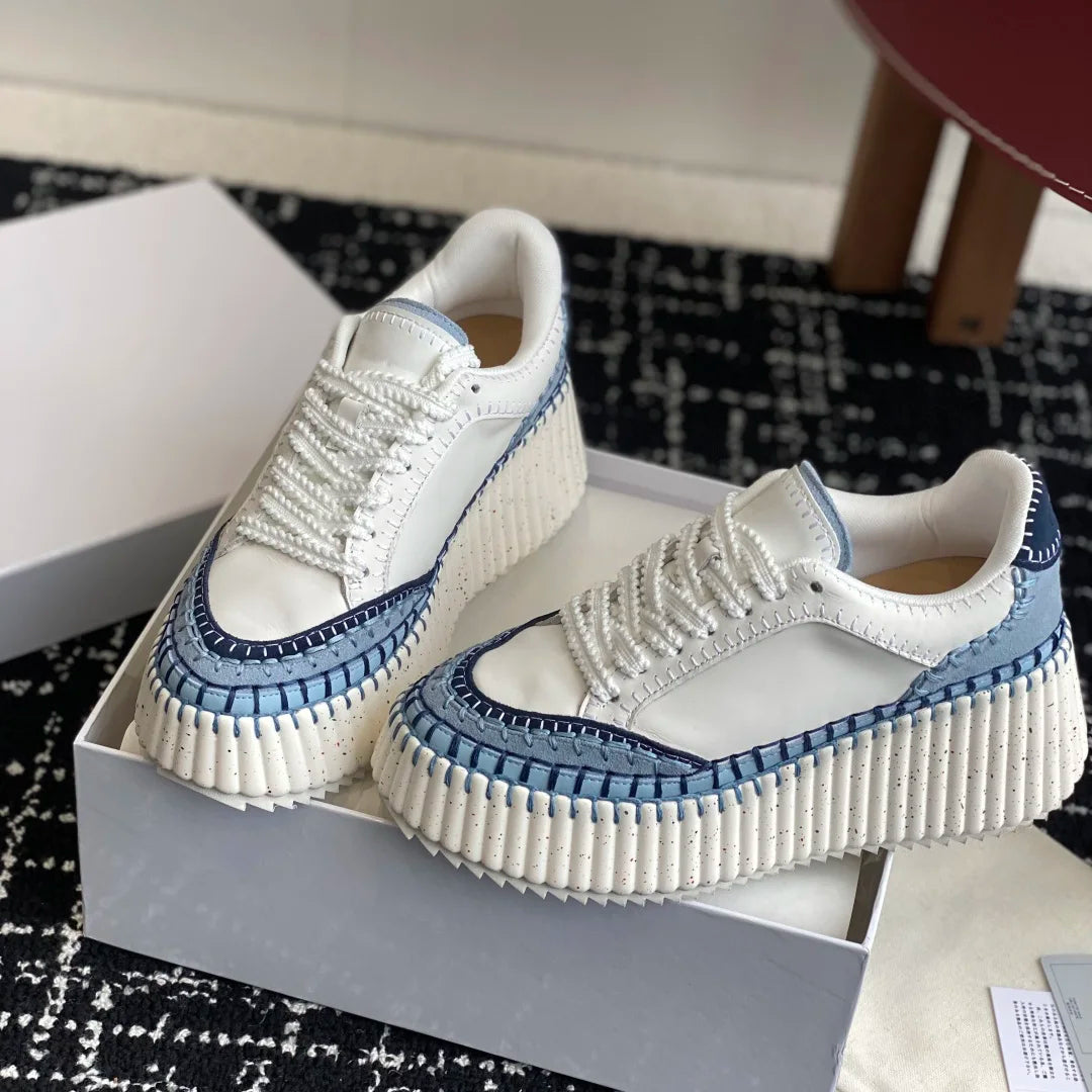 Hot-selling New Women's Sneakers Platform White Shoes Wedge-heeled Casual Shoes Luxury Design Cowhide Material Size 35-40