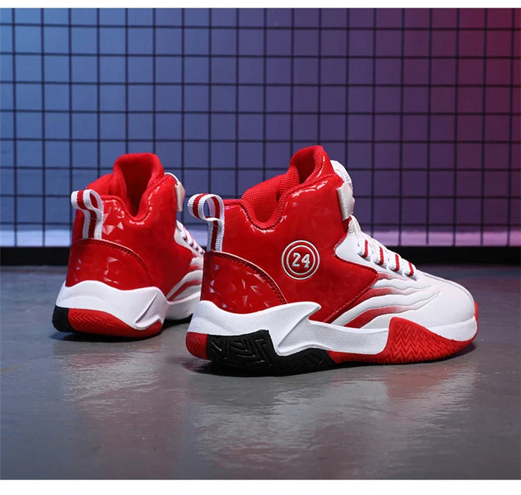 Kids Basketball Shoes Boys Rotary Buckle Sneakers Non-slip Child Trainer Basket Shoes Outdoor Children Sport Running Footwear