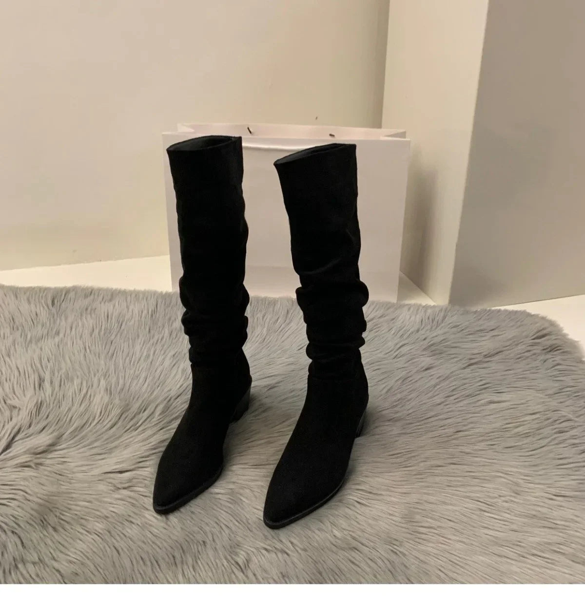 Women's Suede High-heeled Boots for Autumn and Winter 2025, New Plush Pointed Stacking Boots, Fashionable Outdoor Knight Boots