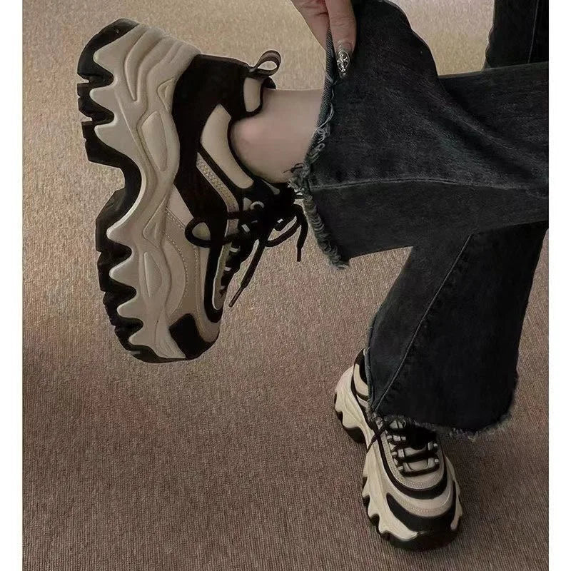 2024 New Sneakers Women Casual White Shoes Fashion Height Increasing Thick Bottom Spring Platform Leather Woman Chunky Sneakers