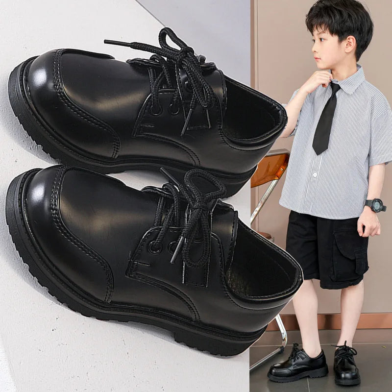 Children School Uniform Shoes Black Matte Glossy Boys Performance Shoes Chic 2025 Spring Autumn Kids Formal Shoes Soft Bottom