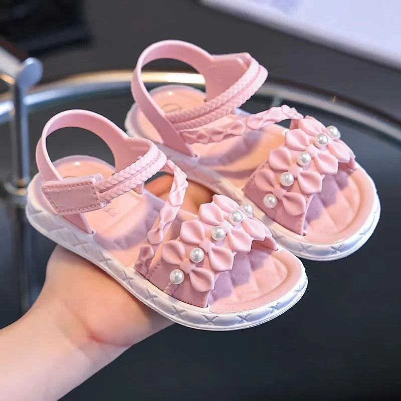 2025 brand-new eco-friendly material girls' sandals, summer fashion, elegant and versatile, children's princess shoes, summer st