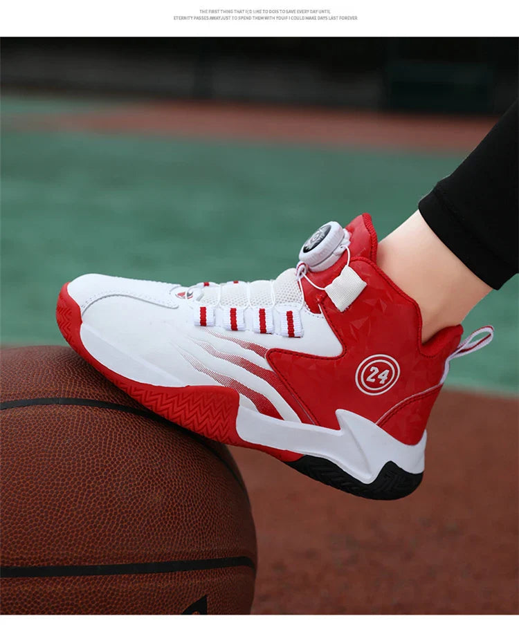 Kids Basketball Shoes Boys Rotary Buckle Sneakers Non-slip Child Trainer Basket Shoes Outdoor Children Sport Running Footwear