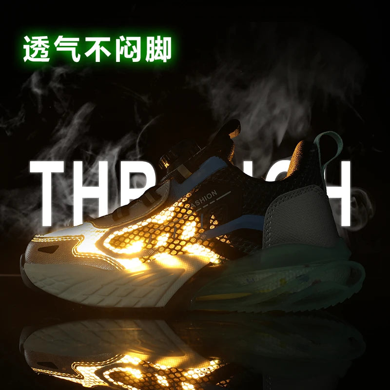 Children Fashion Sports Shoes Boys Girls Casual Rotary Buttons Outdoor Sneakers Breathable Soft Bottom Kids Mesh Running Shoes