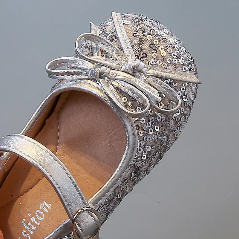 Girls' shoes Princess shoes for girls spring and autumn new models sequins soft sole leather shoes