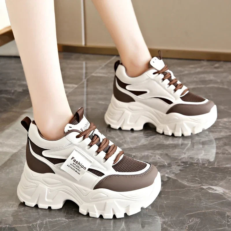 Women's White Platform Sneakers 2025 Spring Lace Up Thick Bottom Vulcanized Shoes Woman Breathable Non Slip Sports Shoes Ladies