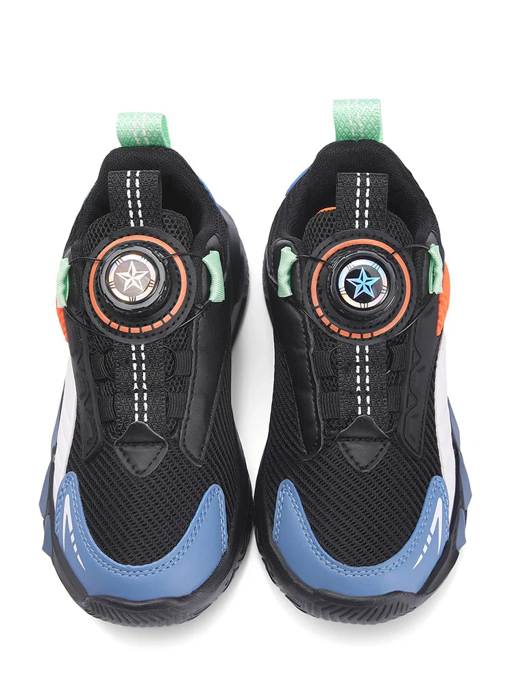 Boys' New Trendy Color-Blocked Mesh Sneakers with Knob Buckle, Dad Shoe Style Breathable Children's Shoes, Spring and Autumn Campus Outdoor Non-Slip Running Shoes, Casual Sports Trendy Shoes