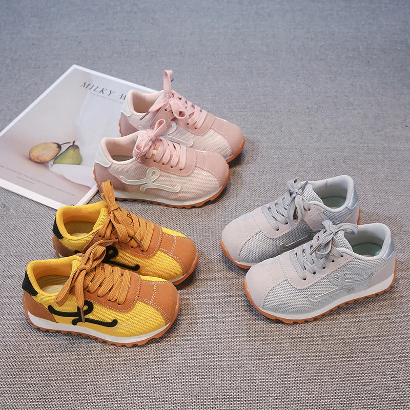 Children's Sneakers 3-18 Years Old Four Seasons Yellow Breathable Boys Girls Casual Shoes Gray Soft Non-slip Kids Running Shoes