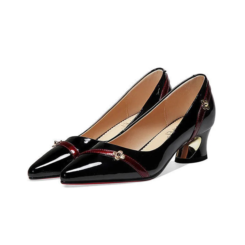 Women Pumps Spring Autumn Soft Leather Thick Middle Heel Shoes for Women Professional Shallow Mouth Pointed Toe Women's Shoes