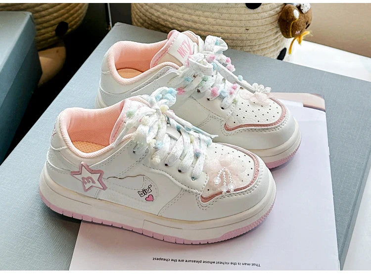 Girls' white sneakers 2025 autumn New leather breathable casual shoes, girls' soft-soled sports shoes and running shoes