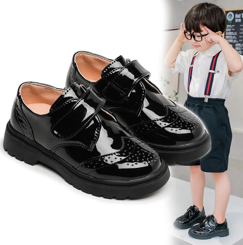 Boys Formal Shoes Girls Leather Shoes Black for School Party Wedding Lace-up Kids Oxfords Classic Fashion Soft 26-36 Breathable