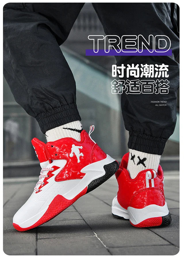 Fashion Basketball Shoes for Kids High-top Sneakers Children Casual Sports Shoes Ankle-protected Anti-slippery Gym Trainers Boys