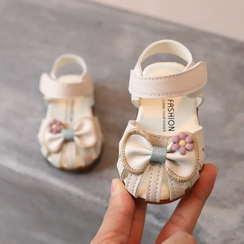 Kids Summer Sandals Todler Girl Shoes Bow Baby Girl Sandal 0-3 Years Beige Pink