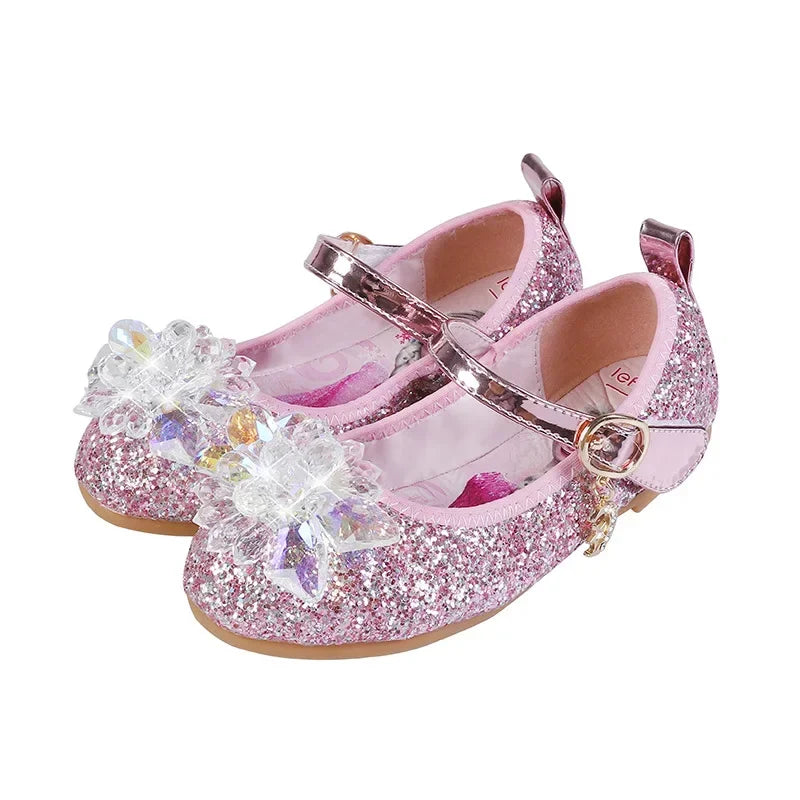 New Childrens Single Shoes Girls Elsa Crystal  Versatile Princess Shoes Womens Soft Sole  Anti-Slip Comfortable Kids Dance Shoes
