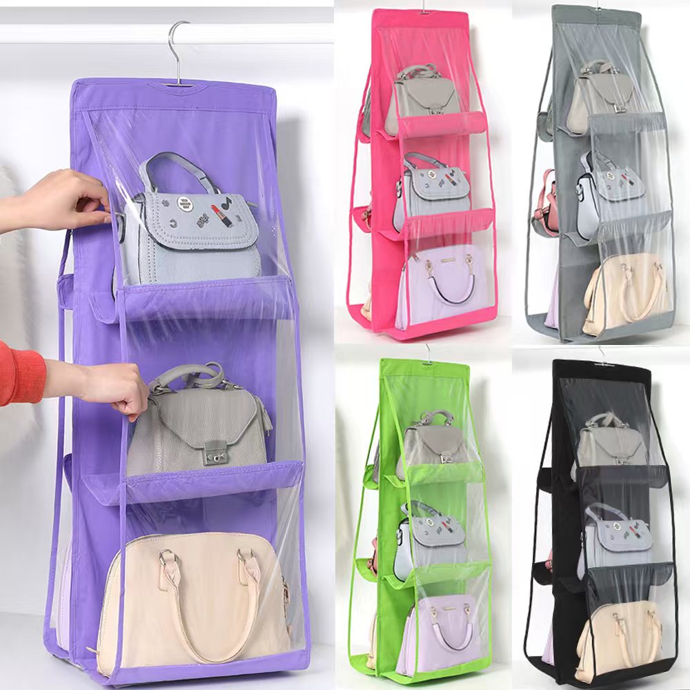 6 pocket dust-proof transparent hanging handbag organizer