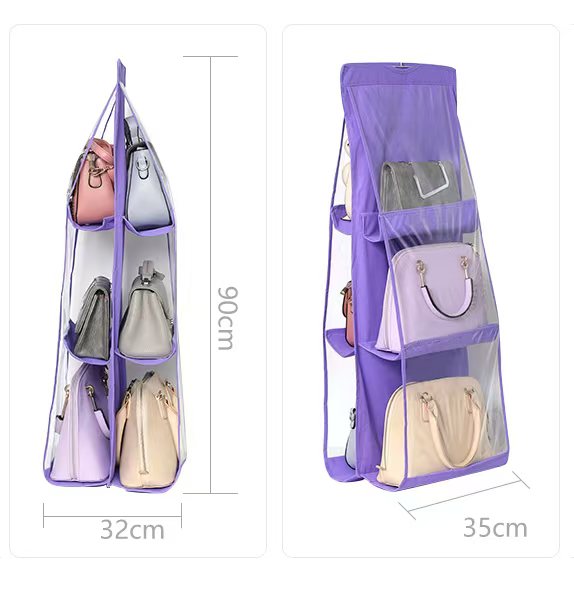 6 pocket dust-proof transparent hanging handbag organizer