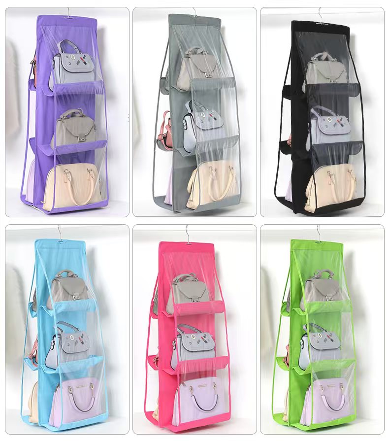 6 pocket dust-proof transparent hanging handbag organizer