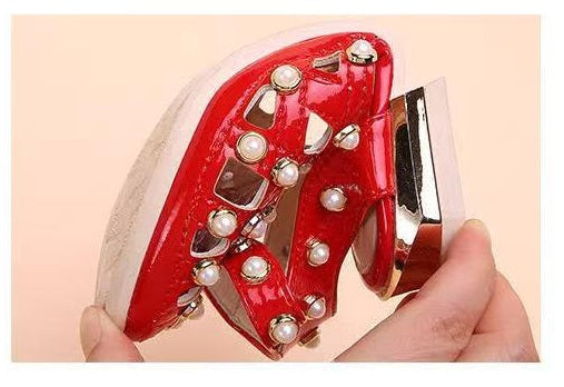 Children's High Heels Korean Version Princess Fish Mouth Bow Little Girl Crystal Shoes