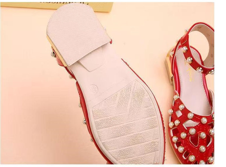 Children's High Heels Korean Version Princess Fish Mouth Bow Little Girl Crystal Shoes