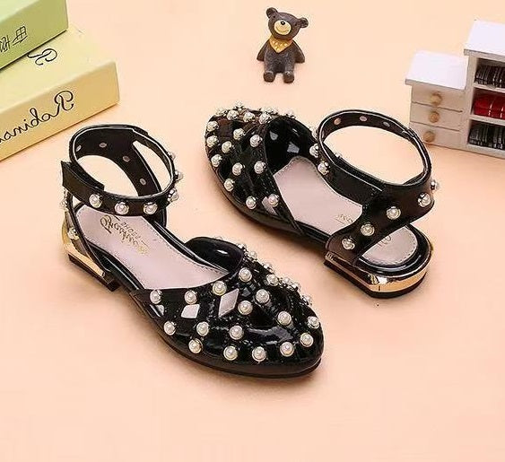 Children's High Heels Korean Version Princess Fish Mouth Bow Little Girl Crystal Shoes