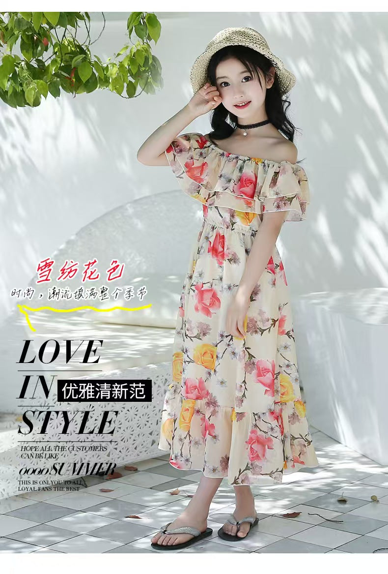 Girls Fashion Print Flower Dress