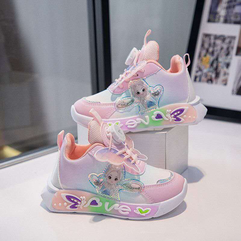 New Princess Elsa Shoes with Leather Surface, Super Soft Waterproof Children's Sports Shoes