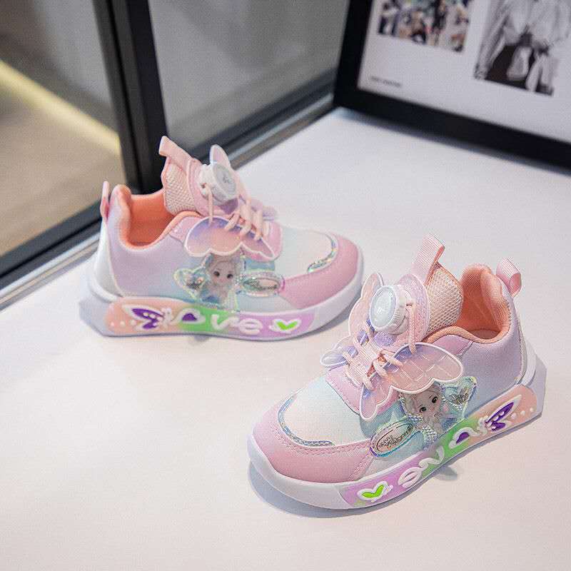 New Princess Elsa Shoes with Leather Surface, Super Soft Waterproof Children's Sports Shoes