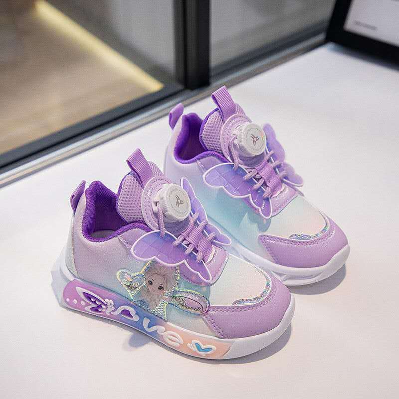 New Princess Elsa Shoes with Leather Surface, Super Soft Waterproof Children's Sports Shoes