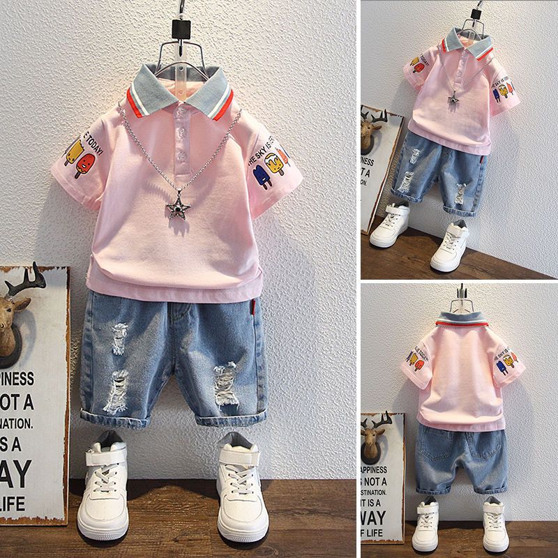 Children's Summer Clothes Short-Sleeved Jeans Two-Piece Trendy Set
