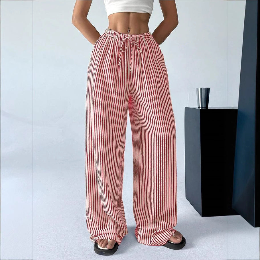 European And American Ladies Striped Loose Waist Adjustable Drawstring Maternity Casual Pants
