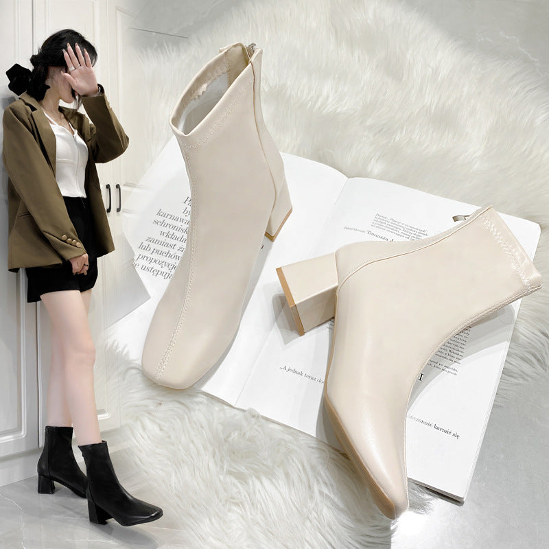 Boots Zipper Mid-calf And Low Length Martin Square Head