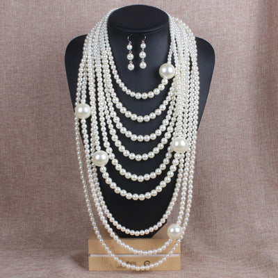 Fashion Exaggerated Multi Layer Pearl Necklace Set