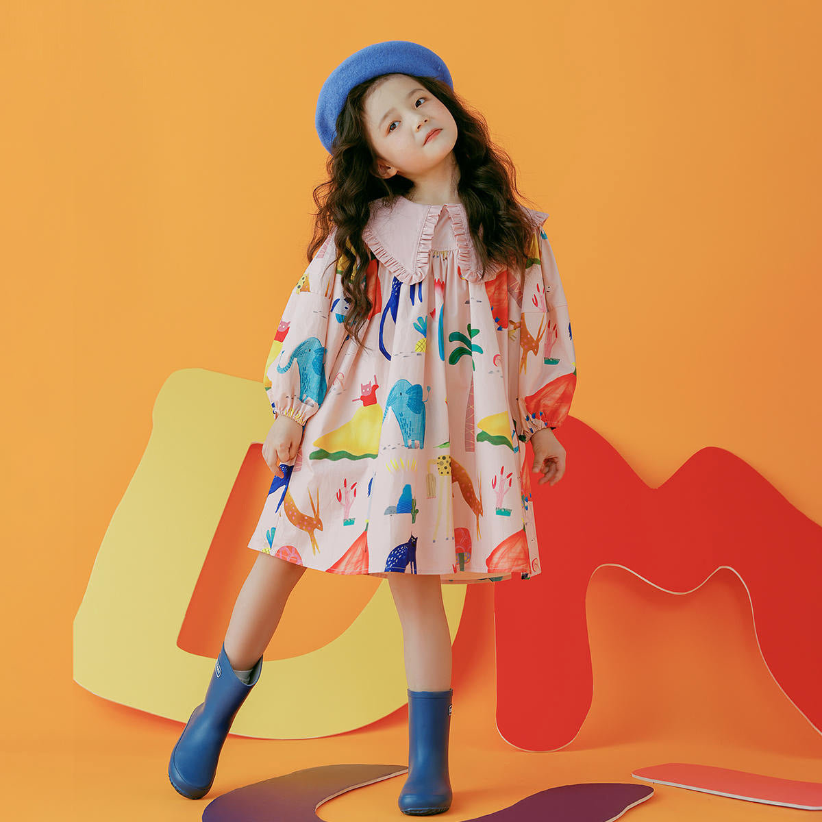 Dress Children Puff Sleeve Graffiti