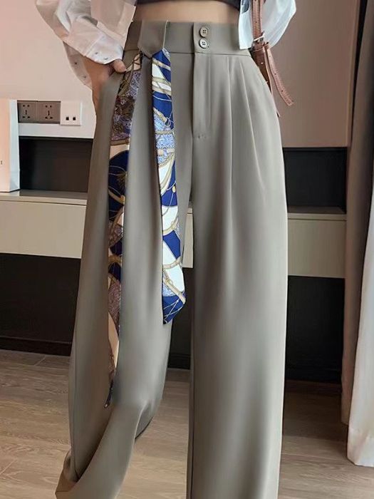 High Waist Loose Narrow Straight Draping Effect Wide-leg Suit Pants
