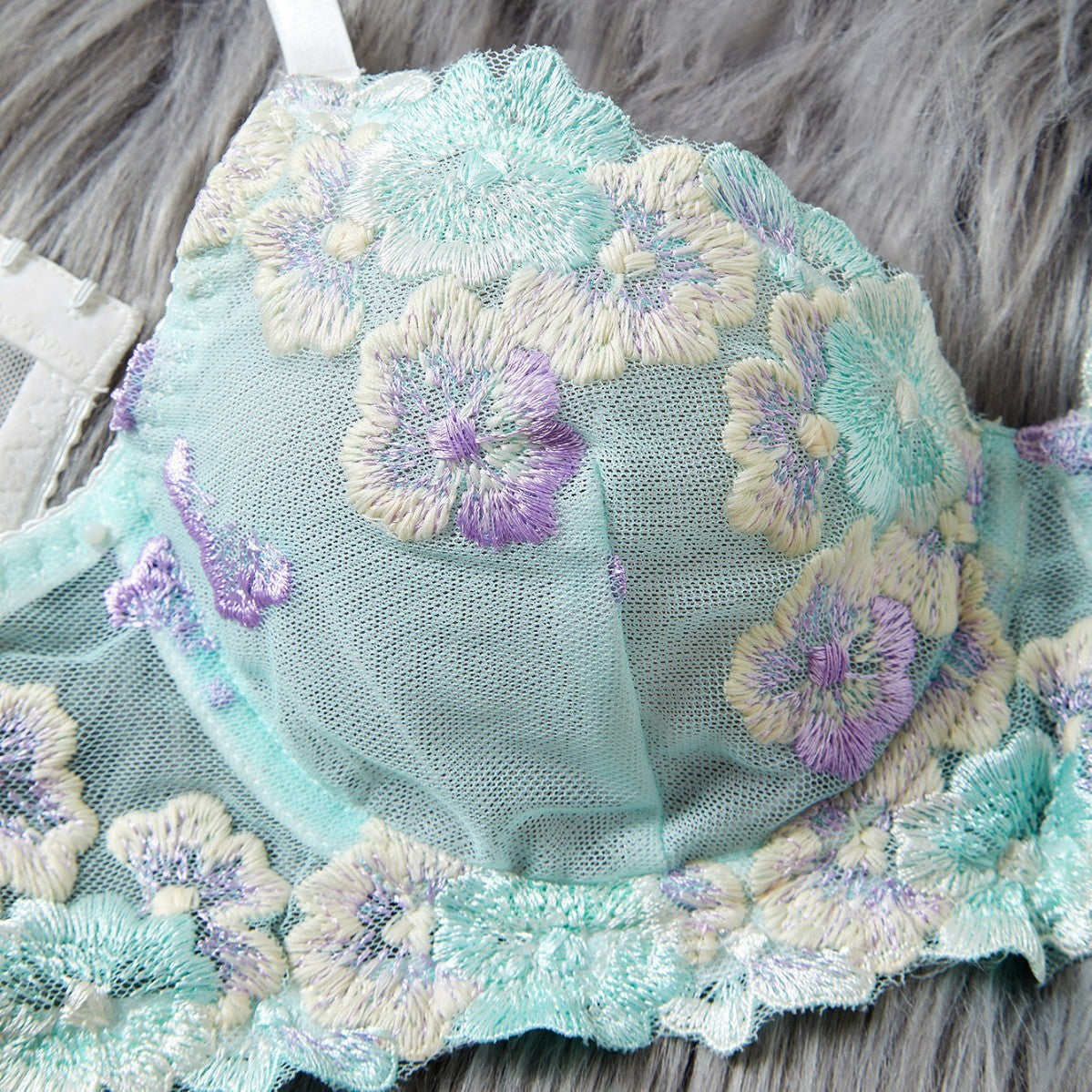 Female Creative Embroidered Printed Bra Set