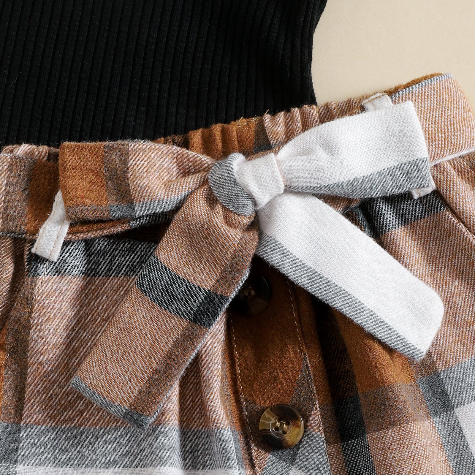 Flying Sleeve Plaid Skirt Two-piece Suit