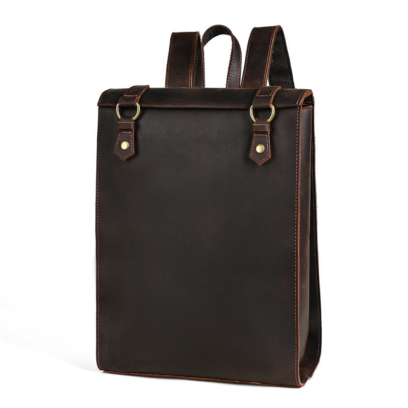 Crazy Horse Leather Men's Vintage Backpack Large Capacity
