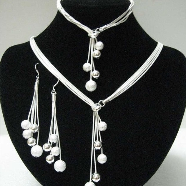 Five Thread Bead Necklace Bracelet Earring Set
