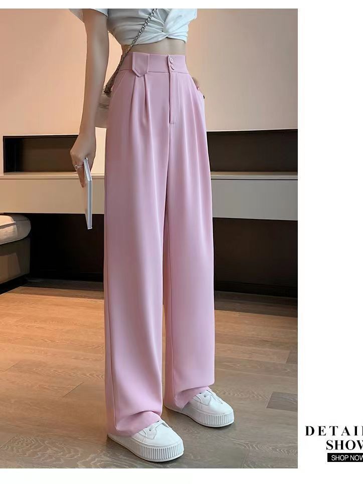 High Waist Loose Narrow Straight Draping Effect Wide-leg Suit Pants