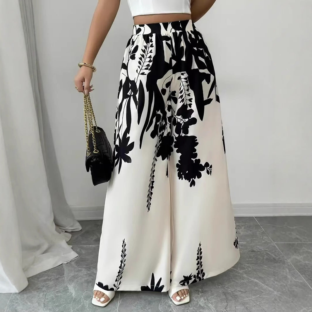 Fashion Printing Lace-up Waist-controlled Slimming Women's Casual Pants