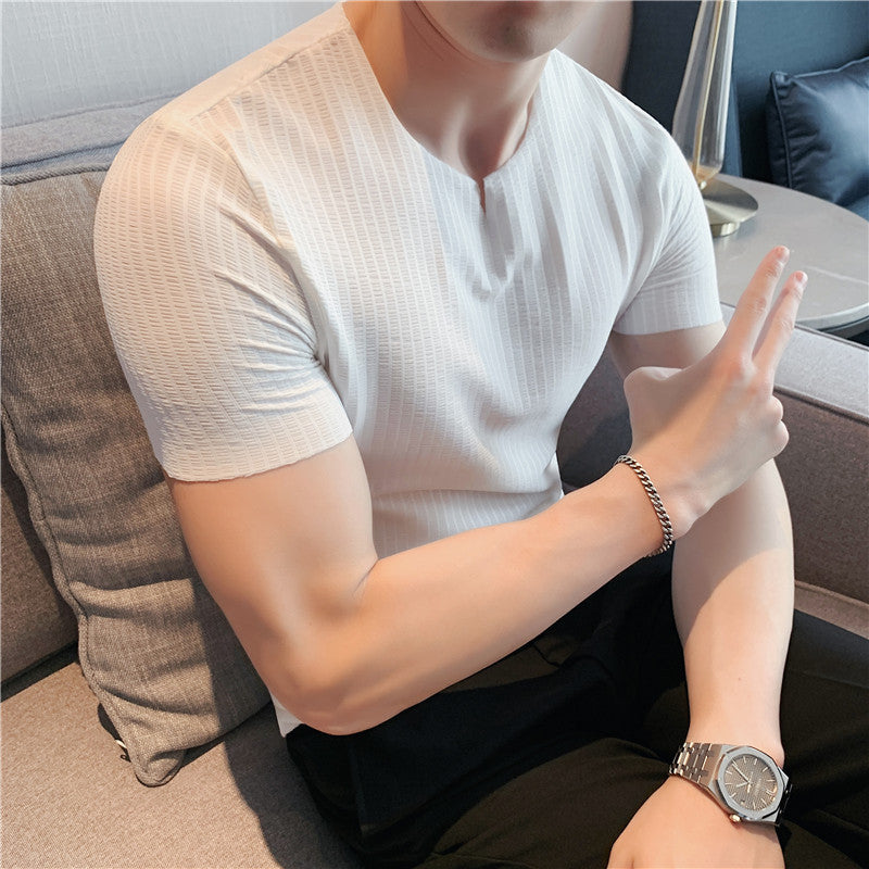 Men's Thin Solid Color V-Neck Fashion Slim T-Shirt