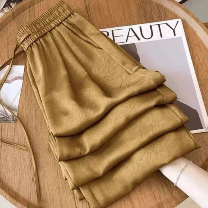 Slimming Printed Ice Silk Satin Pants