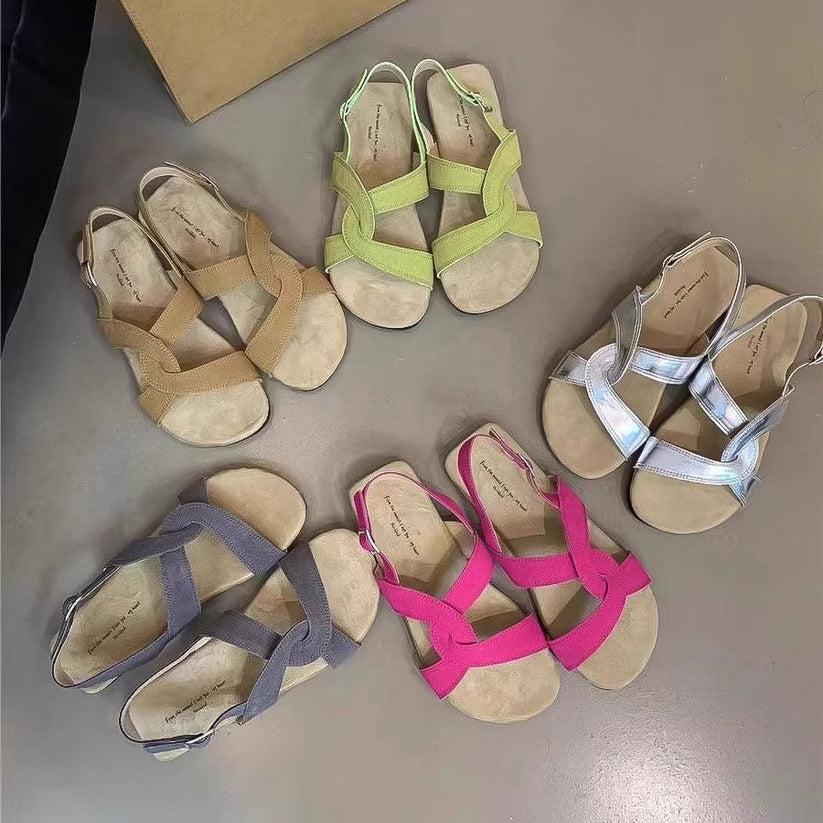 Retro Cross Strap Buckle Sandals For Women Summer