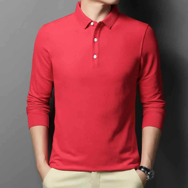 Casual And Comfortable Fashion Classic Solid Color Long Sleeve Lapel Polo Shirt