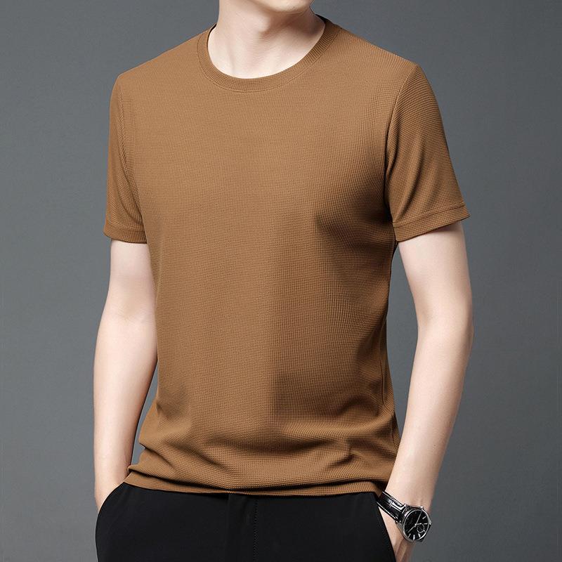 Waffle Short-sleeved T-shirt For Men Loose Crew Neck Top
