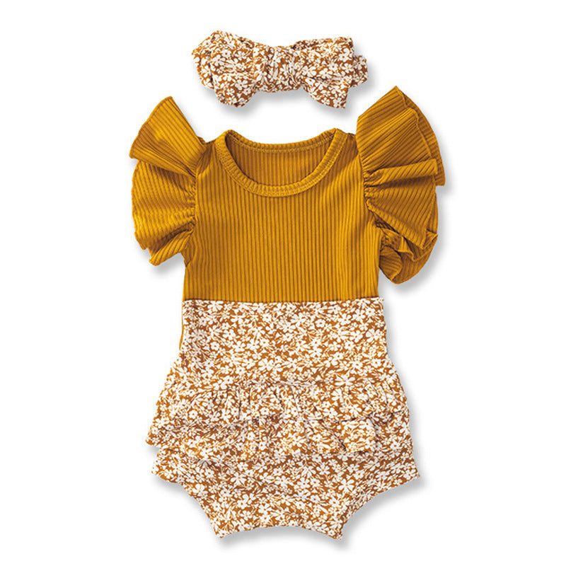 Summer Baby Girl Flounced Sleeve Triangle Rompers Suit