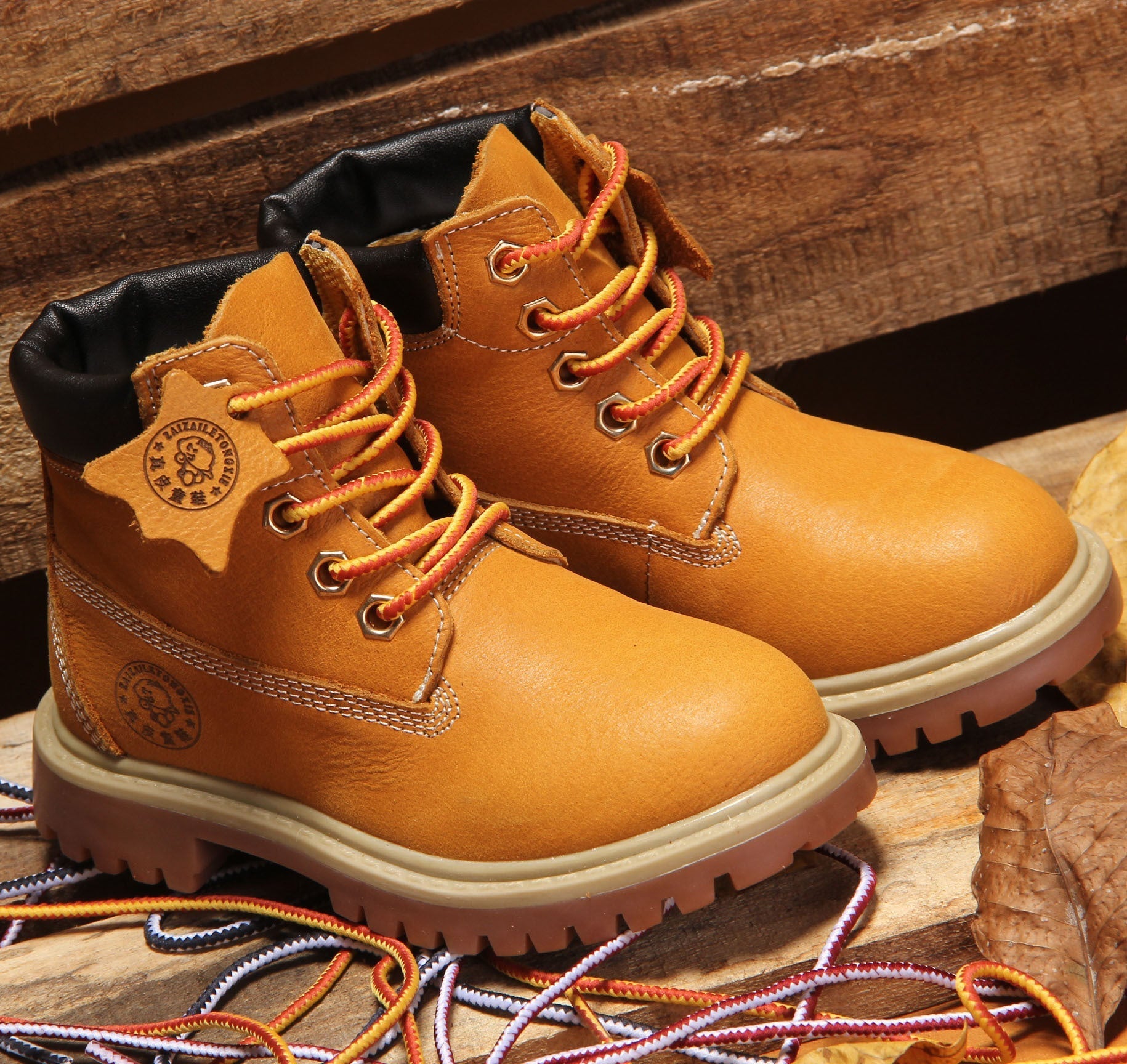 Small Yellow Leather Shoes Children's Large Size Martin Boots