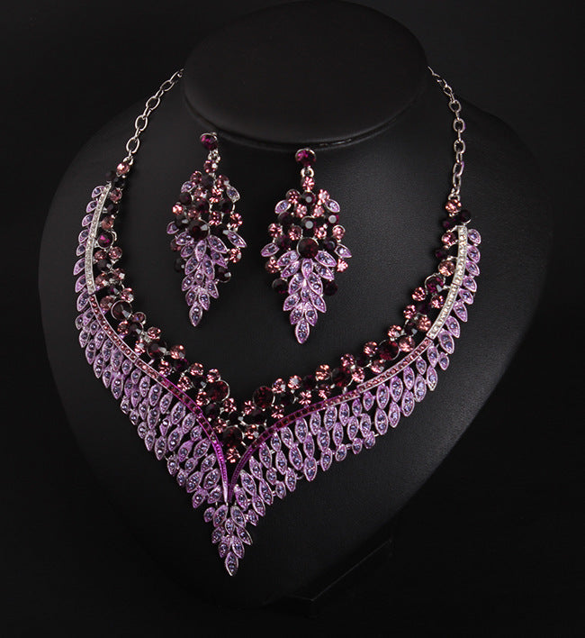Full Rhinestone Color Clavicle Necklace And Earring Set